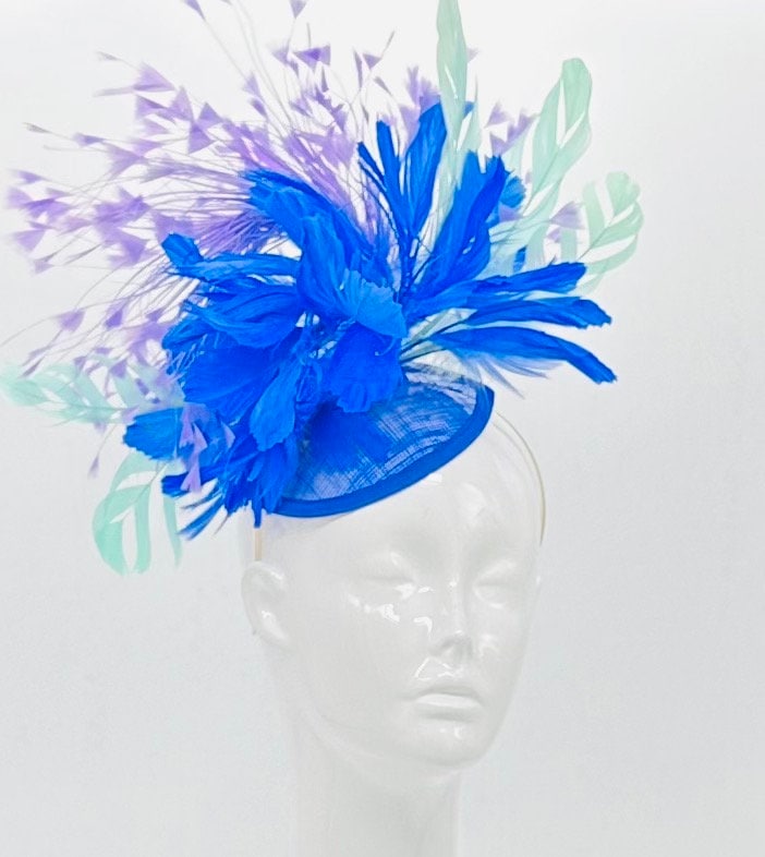 Blue, purple, and mint Kentucky Derby Fascinator, Derby Hat, (GOLD LINE)