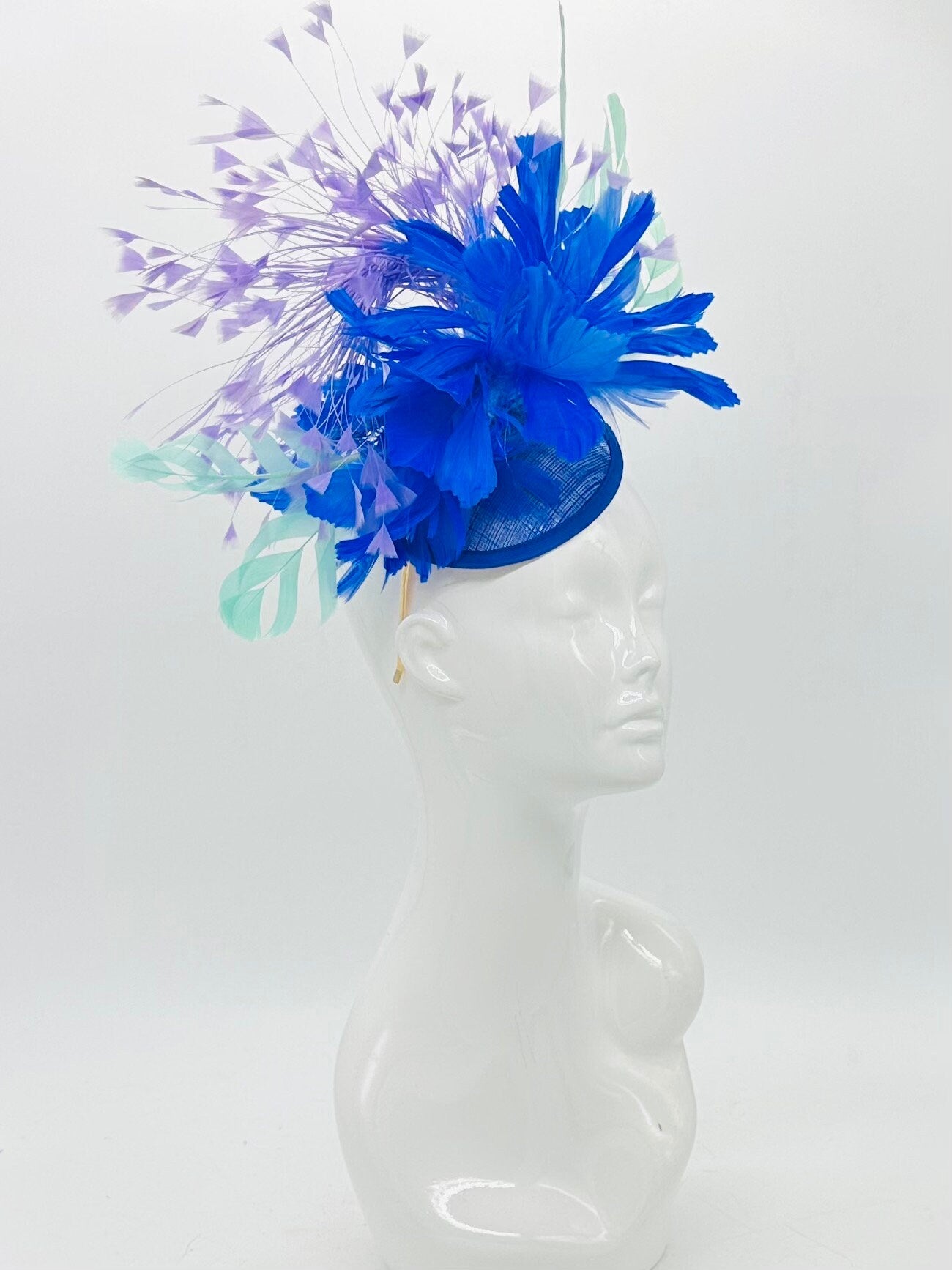 Blue, purple, and mint Kentucky Derby Fascinator, Derby Hat, (GOLD LINE)