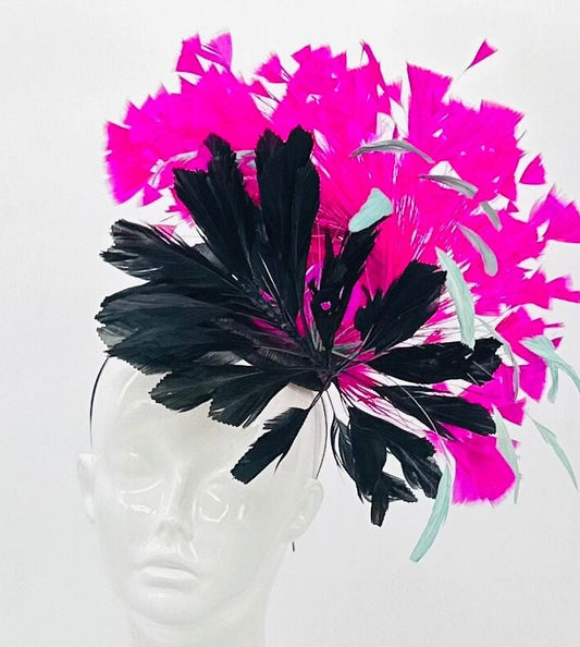 Black, Hot pink and Turquoise Kentucky Derby Fascinator (GOLD LINE)