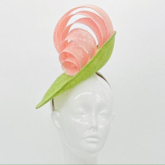 Light pink and lime green geometric modern Kentucky Derby Fascinator, Derby Hat alternative, (PLATINUM LINE)