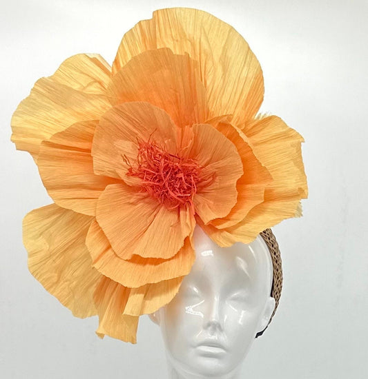 Tangerine orange floral Derby Fascinator, Kentucky Derby Hat Alternative, Kentucky derby hat (GOLD LINE)