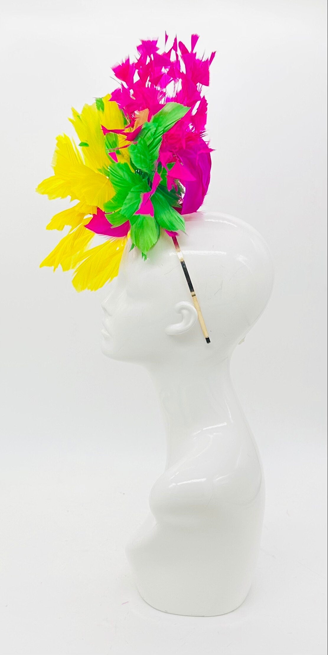 Yellow, pink, and green Kentucky Derby Fascinator, Derby hat (GOLD LINE)