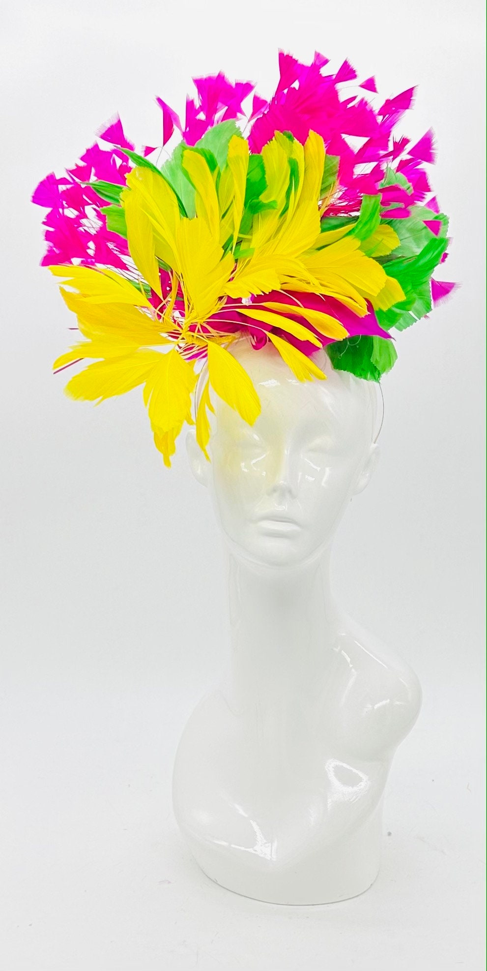 Yellow, pink, and green Kentucky Derby Fascinator, Derby hat (GOLD LINE)