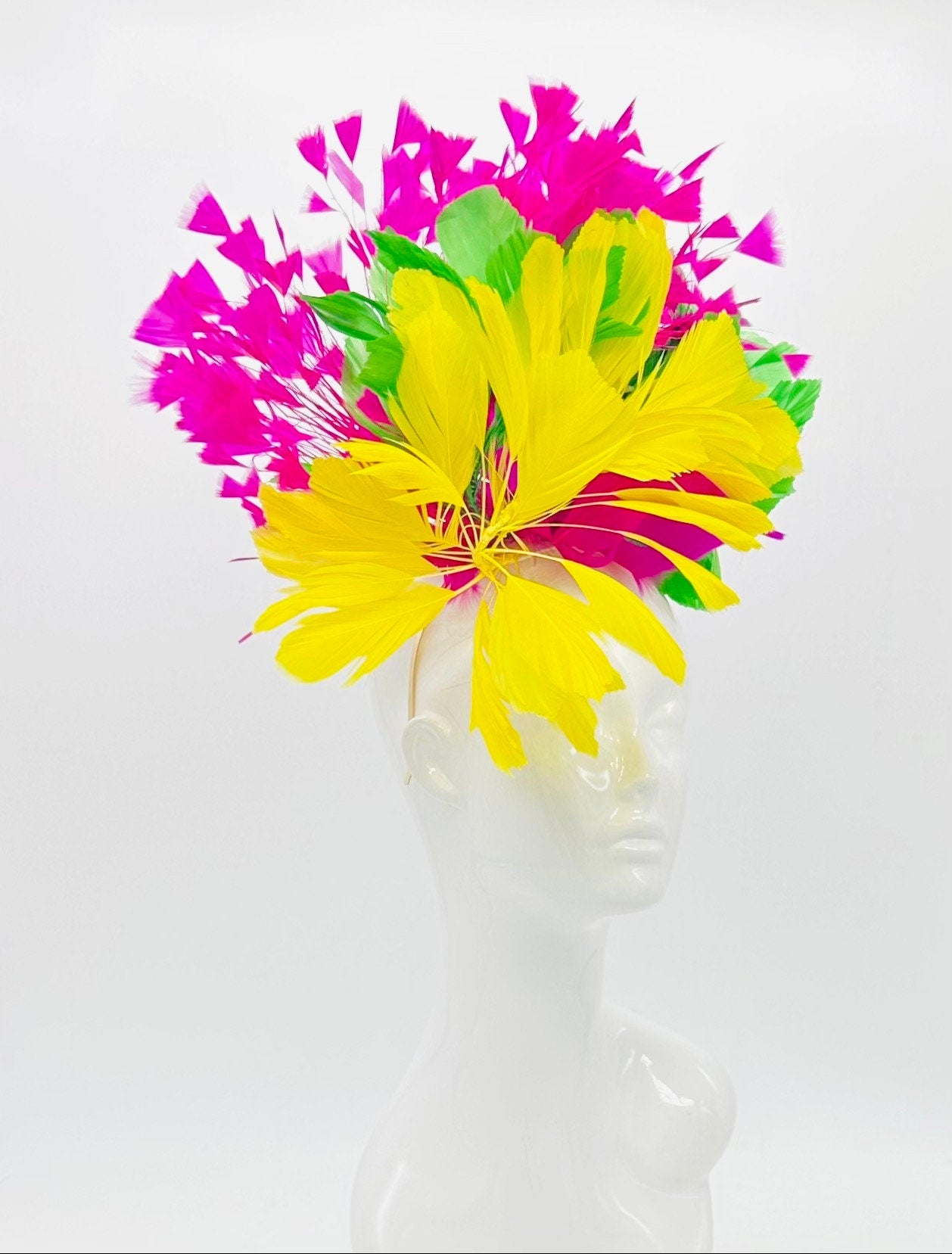 Yellow, pink, and green Kentucky Derby Fascinator, Derby hat (GOLD LINE)