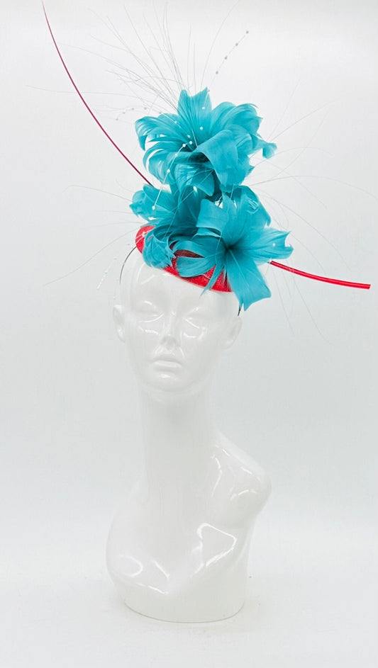 Blue and Red Kentucky Derby Fascinator (GOLD LINE)