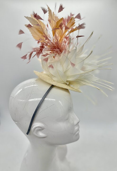 Cream, beige and blush Kentucky Derby fascinator, Derby Hat Alternative