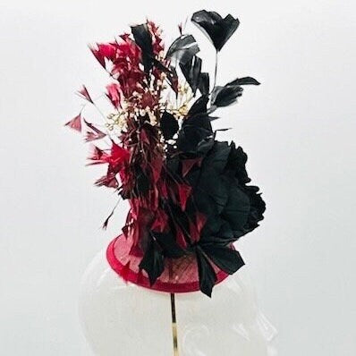 Black, red and gold Kentucky Derby fascinator, Derby Hat Alternative (GOLD LINE)