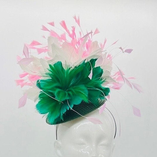 Green and pink Kentucky Derby fascinator, Derby Hat Alternative (GOLD LINE)