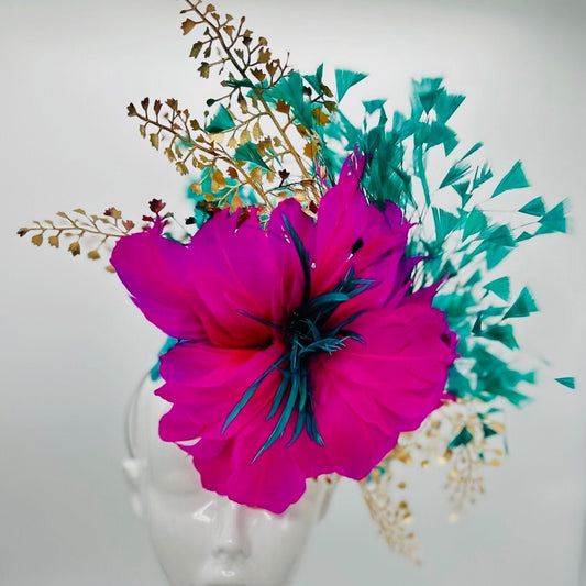 Pink, green and gold Kentucky Derby fascinator, Derby Hat Alternative, (GOLD LINE)