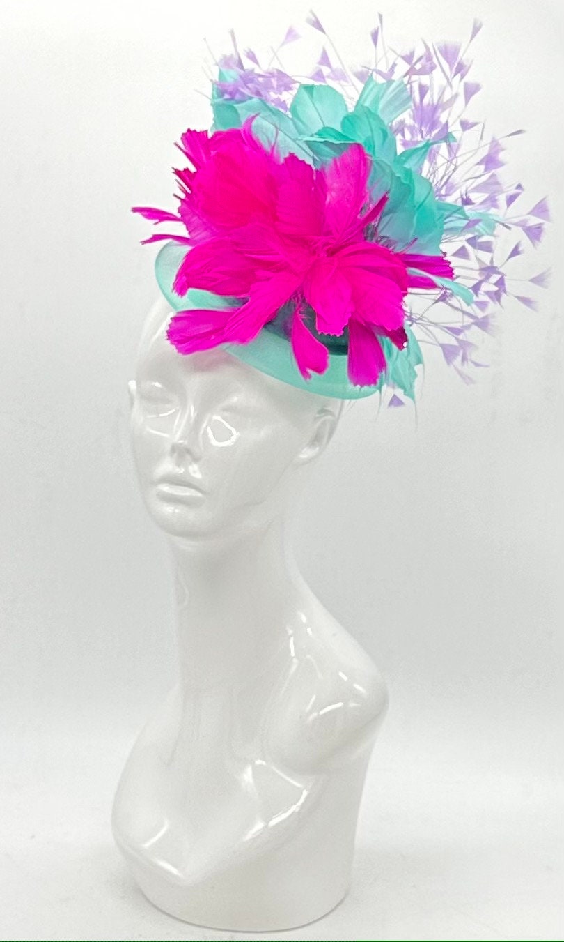 Turquoise, pink, and purple Kentucky Derby fascinator, Derby Hat Alternative (GOLD LINE)