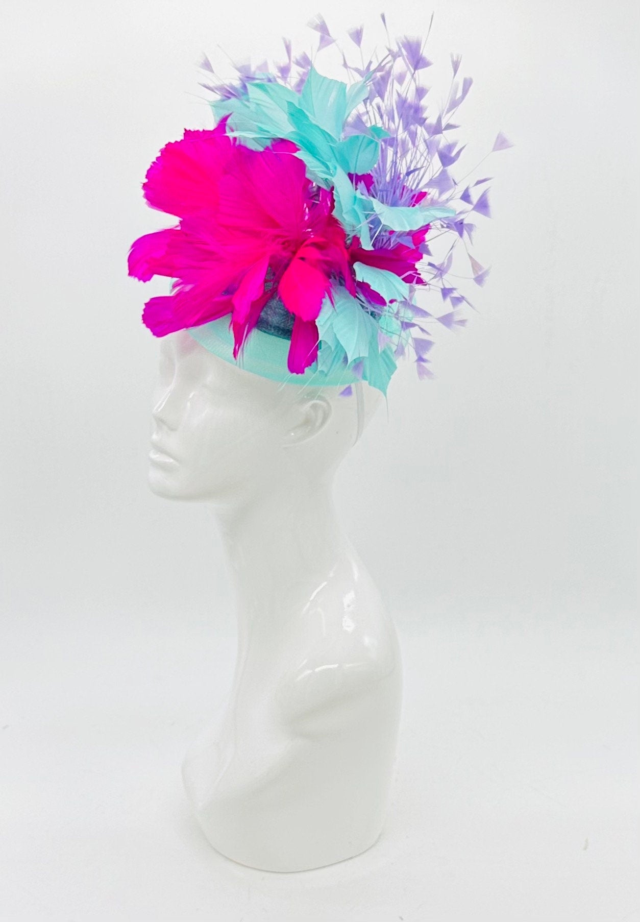 Turquoise, pink, and purple Kentucky Derby fascinator, Derby Hat Alternative (GOLD LINE)