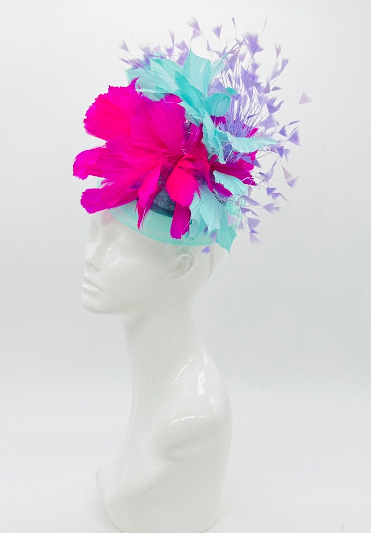 Turquoise, pink, and purple Kentucky Derby fascinator, Derby Hat Alternative (GOLD LINE)