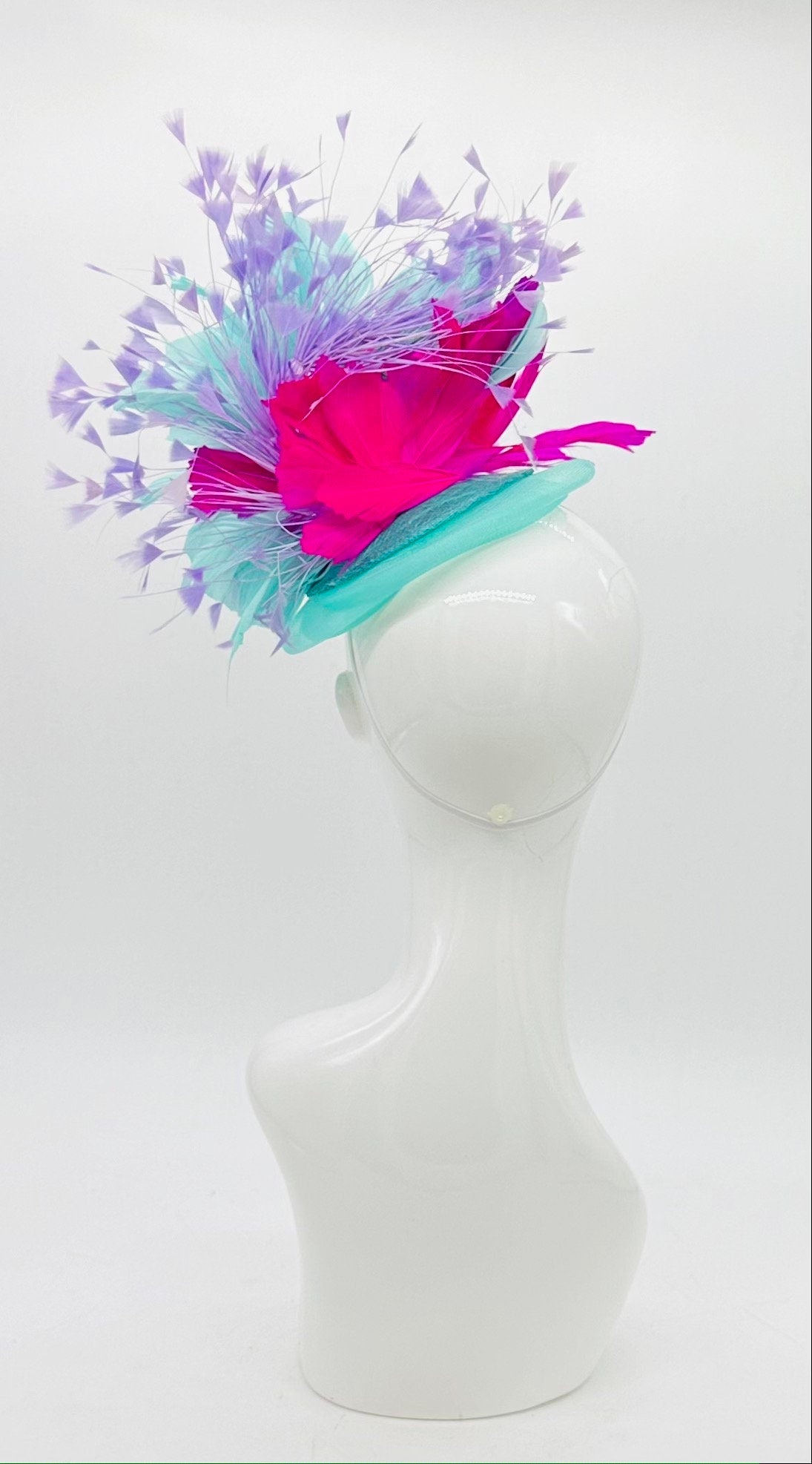 Turquoise, pink, and purple Kentucky Derby fascinator, Derby Hat Alternative (GOLD LINE)