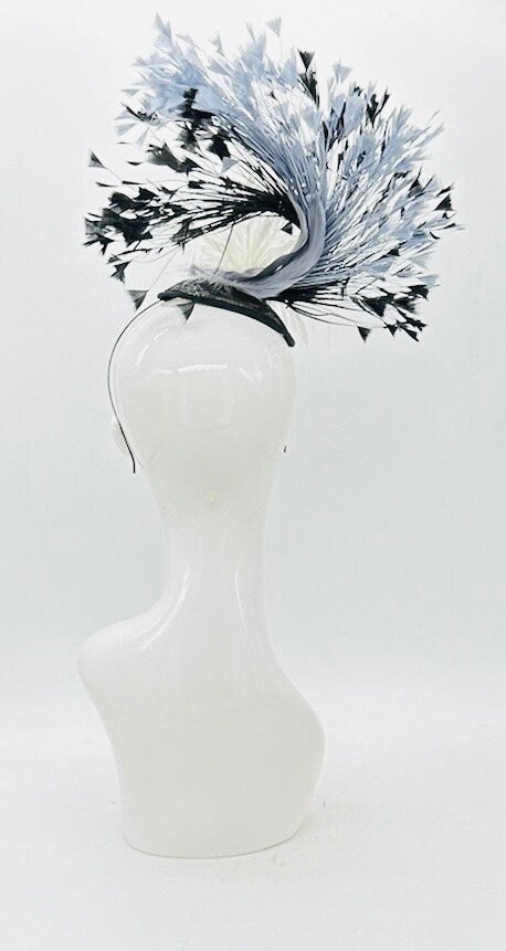 Black, gray, and white feather Derby Fascinator, Kentucky Derby Hat Alternative, Kentucky derby hat (GOLD LINE)