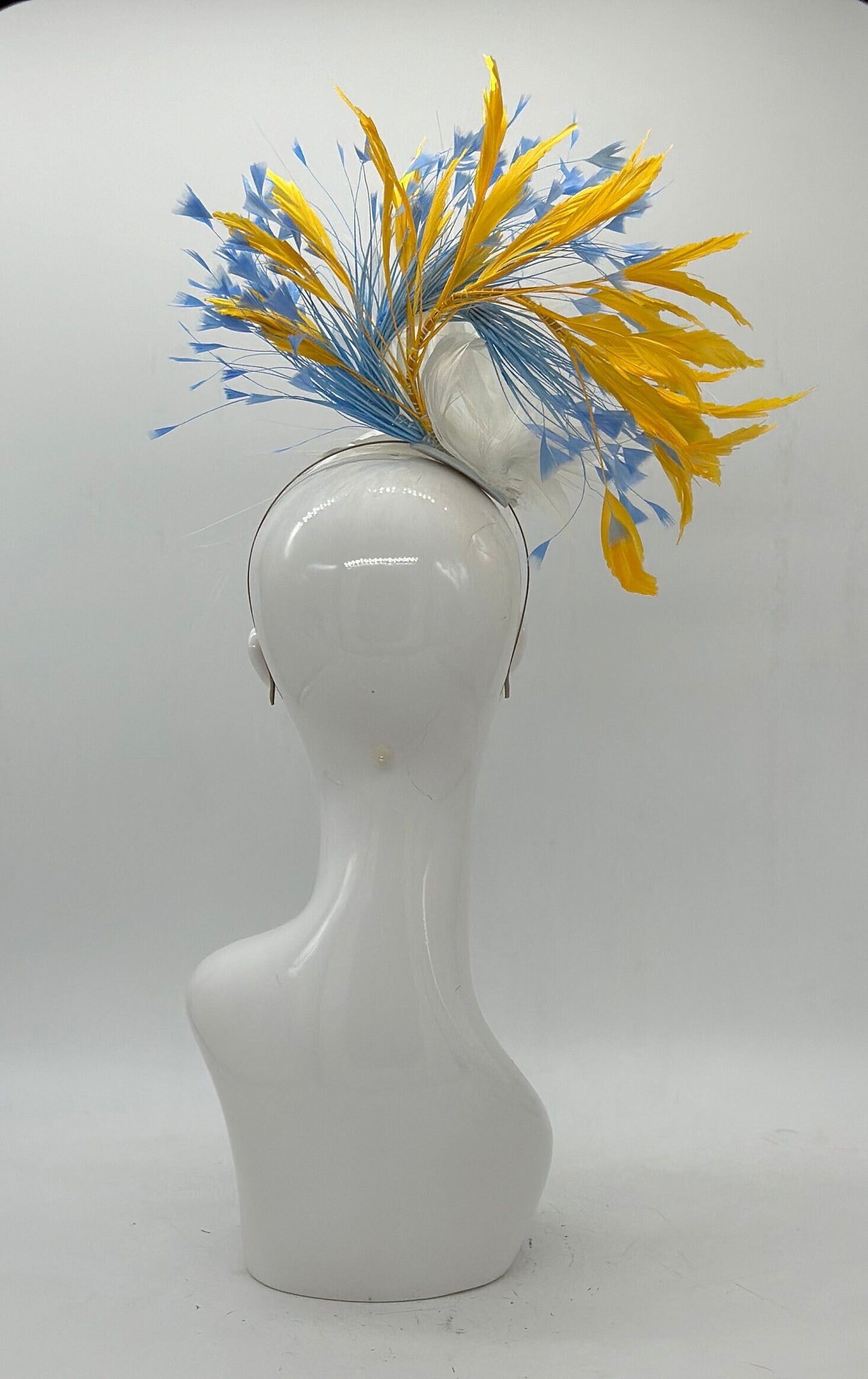 Gold yellow, blue and white Kentucky Derby fascinator, Derby Hat Alternative (GOLD LINE)