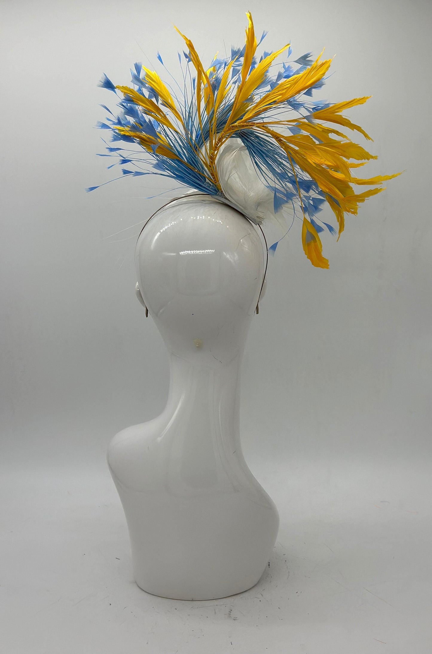 Gold yellow, blue and white Kentucky Derby fascinator, Derby Hat Alternative (GOLD LINE)