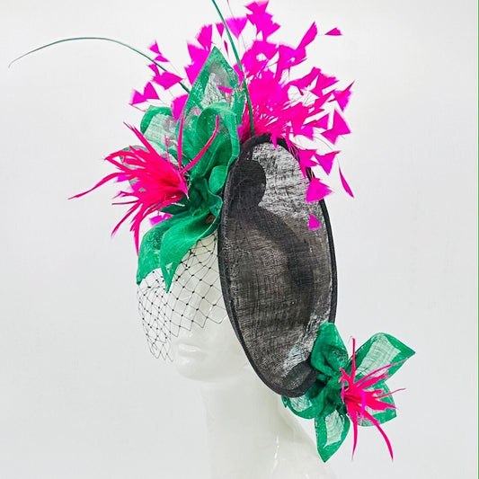 Green, black and pink Kentucky Derby fascinator, Derby Hat Alternative