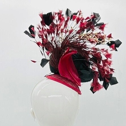 Black, red and gold Kentucky Derby fascinator, Derby Hat Alternative (GOLD LINE)