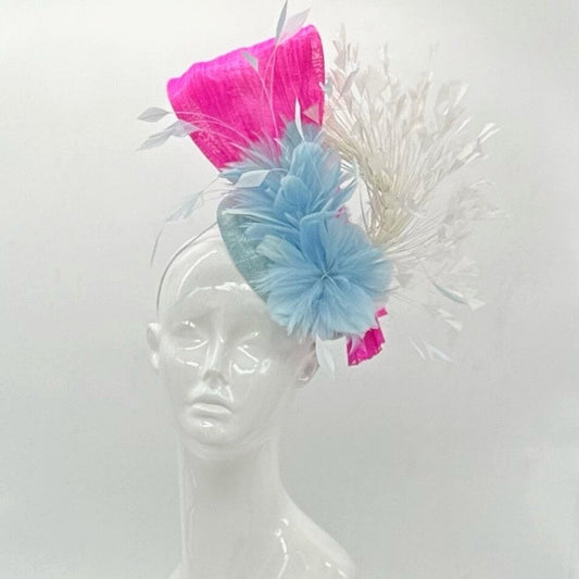 Baby blue and Hot Pink Derby Fascinator, Kentucky Derby Hat Alternative, Kentucky derby hat (GOLD LINE)