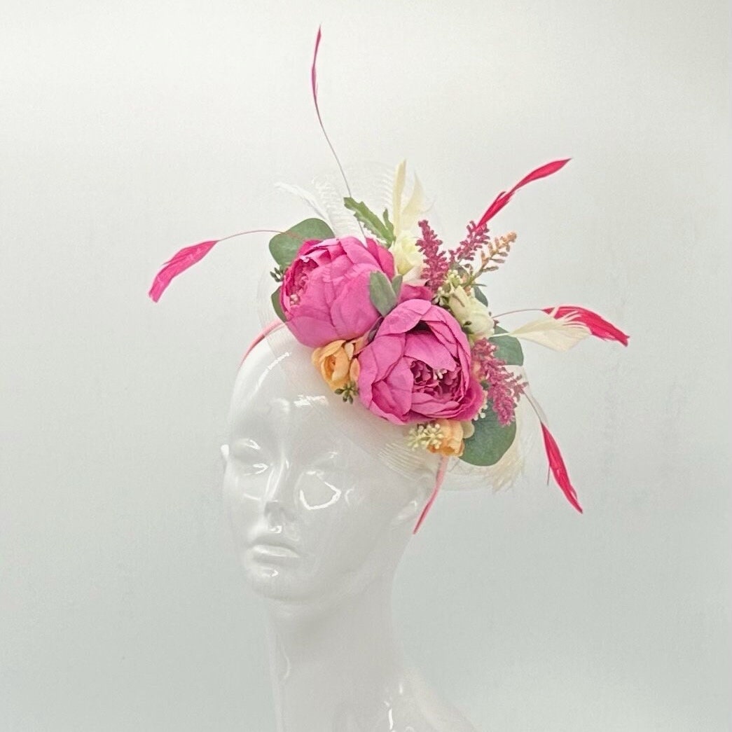 Pink and Dark Green Fascinator, Kentucky Derby Hat Alternative, Kentucky derby hat (GOLD LINE)