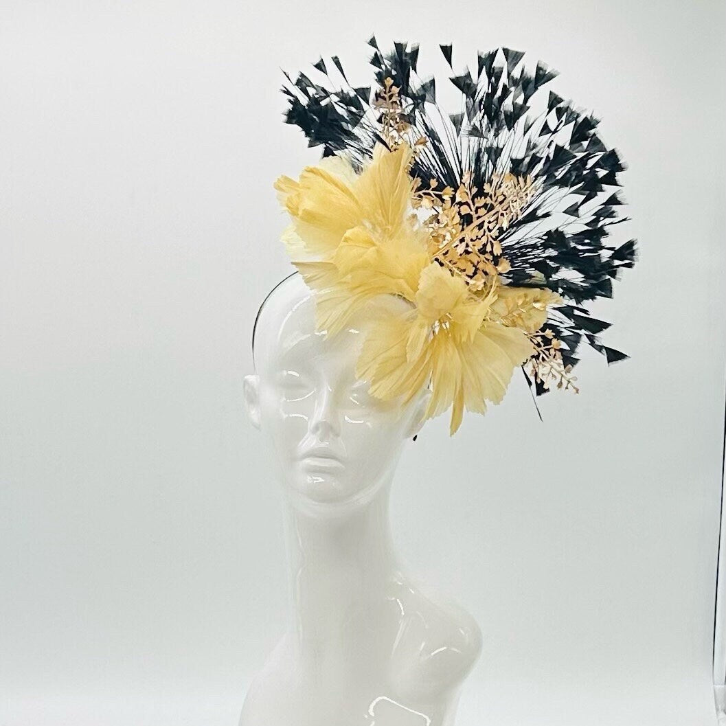 Gold and Black  Derby Fascinator, Kentucky Derby Hat Alternative, Kentucky derby hat (GOLD LINE)