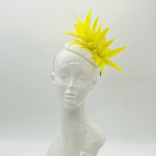 Yellow and White  Derby Fascinator, Kentucky Derby Hat Alternative, Kentucky derby hat (SILVER LINE, multiple color options available)