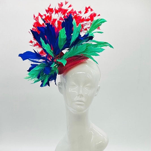 Green, Blue and Red  Derby Fascinator, Kentucky Derby Hat Alternative, Kentucky derby hat, (GOLD LINE)