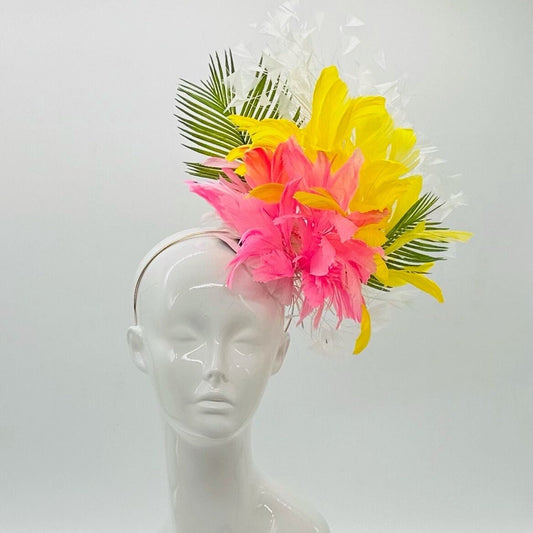 Hot pink, yellow and green Derby Fascinator, Kentucky Derby Hat Alternative, Kentucky derby hat (GOLD LINE)