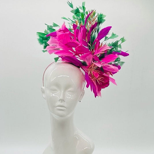 Hot pink, Fuchsia, and Green Derby Fascinator, Kentucky Derby Hat Alternative, Kentucky derby hat (GOLD LINE)