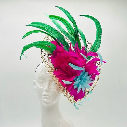 Aqua, Magenta and Green  Derby Fascinator, Kentucky Derby Hat Alternative, Kentucky derby hat (PLATINUM LINE)