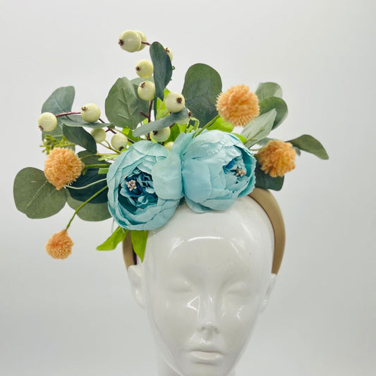 Teal and Peach Derby Fascinator, Kentucky Derby Hat Alternative, Kentucky derby hat (GOLD LINE)