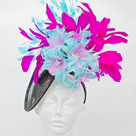 Hot Pink, black, purple Kentucky Derby fascinator, Derby Hat Alternative (GOLD LINE)