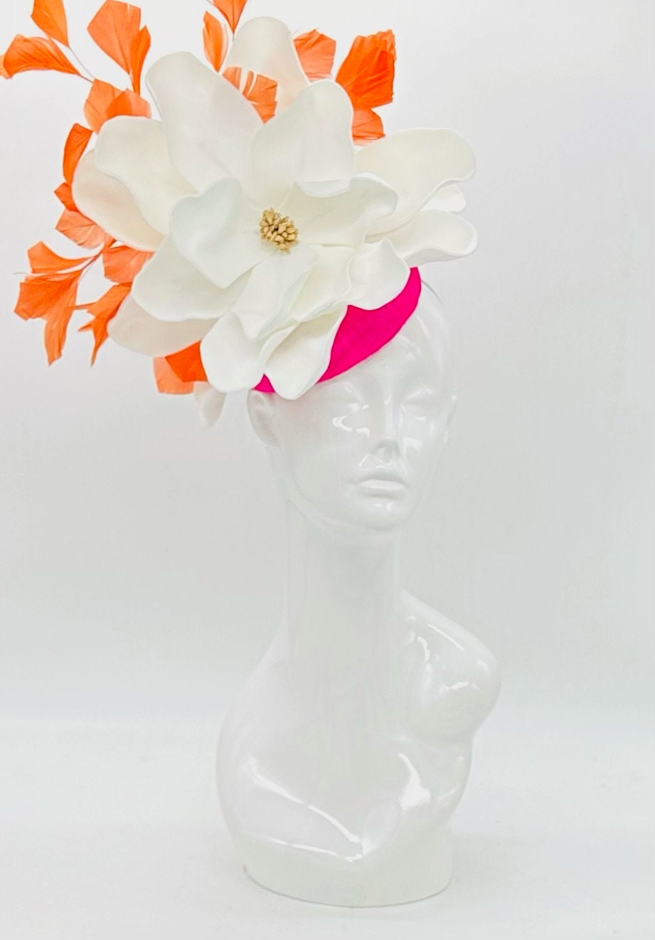 White, orange and hot pink Derby Fascinator, Kentucky Derby Hat Alternative, Kentucky derby hat (GOLD LINE)