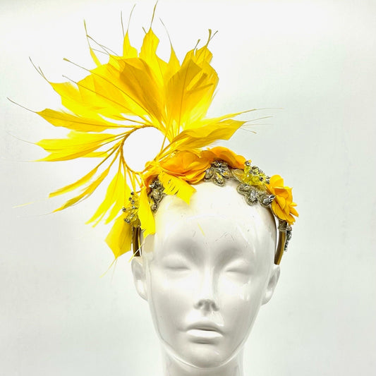 Yellow  Derby Fascinator, Kentucky Derby Hat Alternative, Kentucky derby hat, (SILVER LINE)