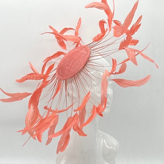 Bright coral feather  Kentucky Derby fascinator, Derby Hat Alternative