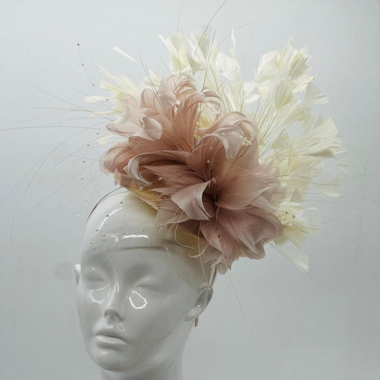 Dusty Rose and White  Derby Fascinator, Kentucky Derby Hat Alternative, Kentucky derby hat (GOLD LINE)