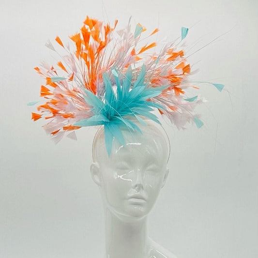 Turquoise, light purple and Orange  Derby Fascinator, Kentucky Derby Hat Alternative, Kentucky derby hat (GOLD LINE)