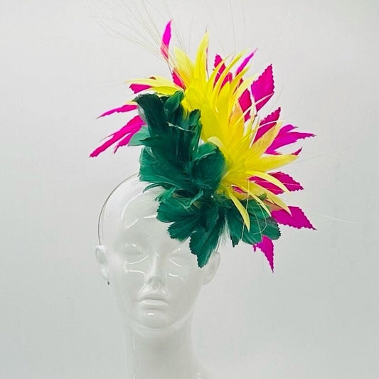 Green, Yellow and Pink Derby Fascinator, Kentucky Derby Hat Alternative, Kentucky derby hat (GOLD LINE)