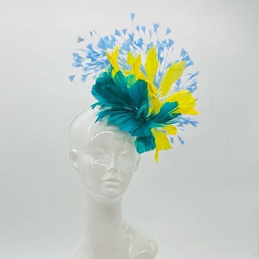 Aqua and Yellow  Derby Fascinator, Kentucky Derby Hat Alternative, Kentucky derby hat  (GOLD LINE)