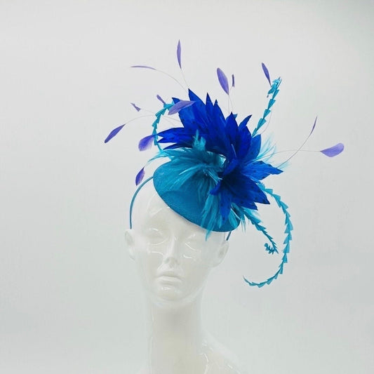 Aqua, Blue and Purple  Derby Fascinator, Kentucky Derby Hat Alternative, Kentucky derby hat, (GOLD LINE)