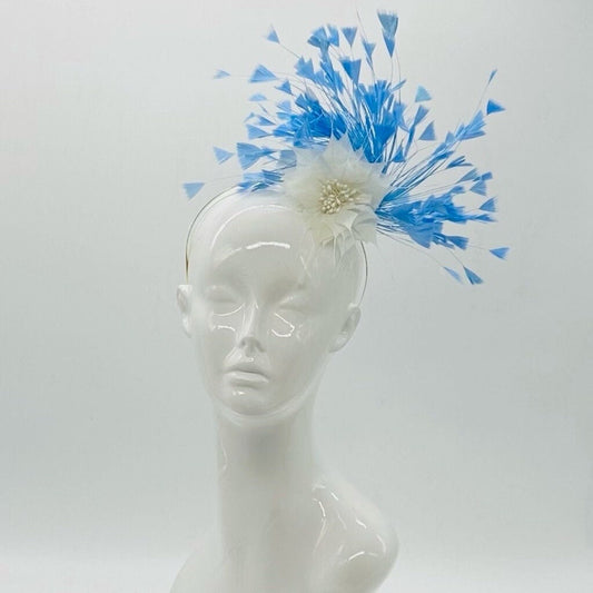 White and Blue  Derby Fascinator, Kentucky Derby Hat Alternative, Kentucky derby hat, (SILVER LINE, multiple color options available)