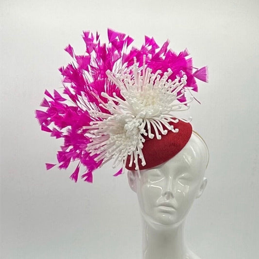 White and Pink  Derby Fascinator, Kentucky Derby Hat Alternative, Kentucky derby hat (GOLD LINE)