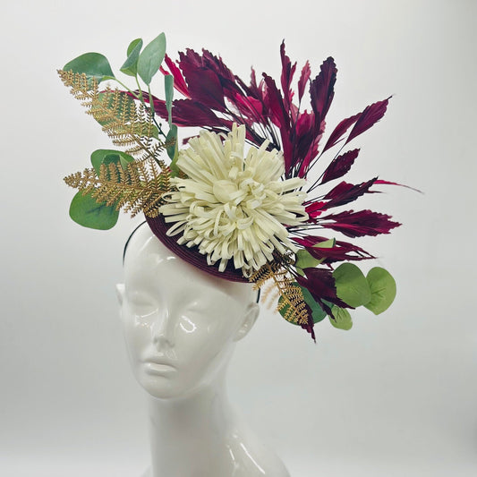 Cream and Plum  Derby Fascinator, Kentucky Derby Hat Alternative, Kentucky derby hat (GOLD LINE)