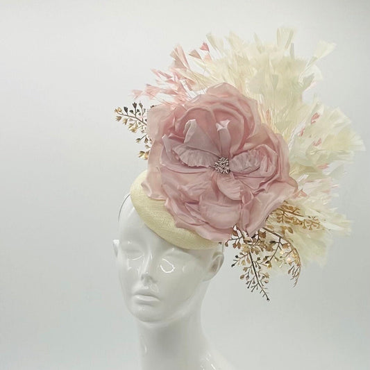 Blush pink, Gold, and Cream  Derby Fascinator, Kentucky Derby Hat Alternative, Kentucky derby hat (GOLD LINE)