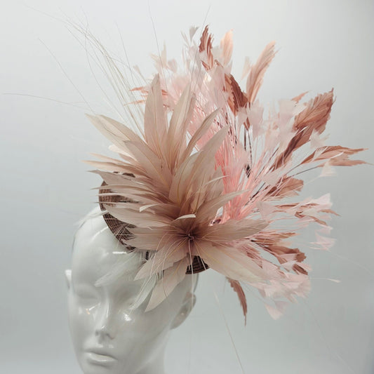 Beige, Blush and Light Pink Derby Fascinator, Kentucky Derby Hat Alternative, Kentucky derby hat (GOLD LINE)