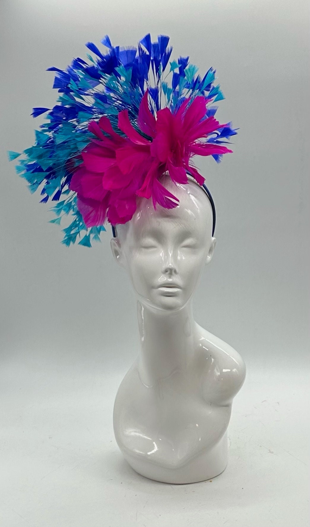 Fuchsia and Blue Derby Fascinator, Kentucky Derby Hat Alternative, Kentucky derby hat (GOLD LINE)