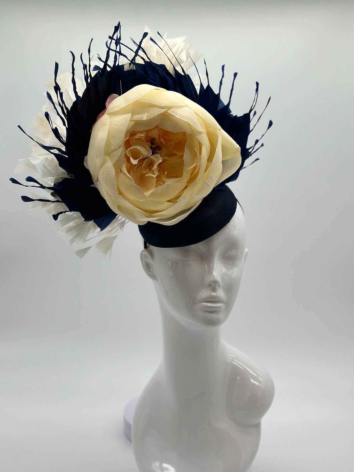 Beige and Dark Blue Derby Fascinator, Kentucky Derby Hat Alternative, Kentucky derby hat (GOLD LINE)