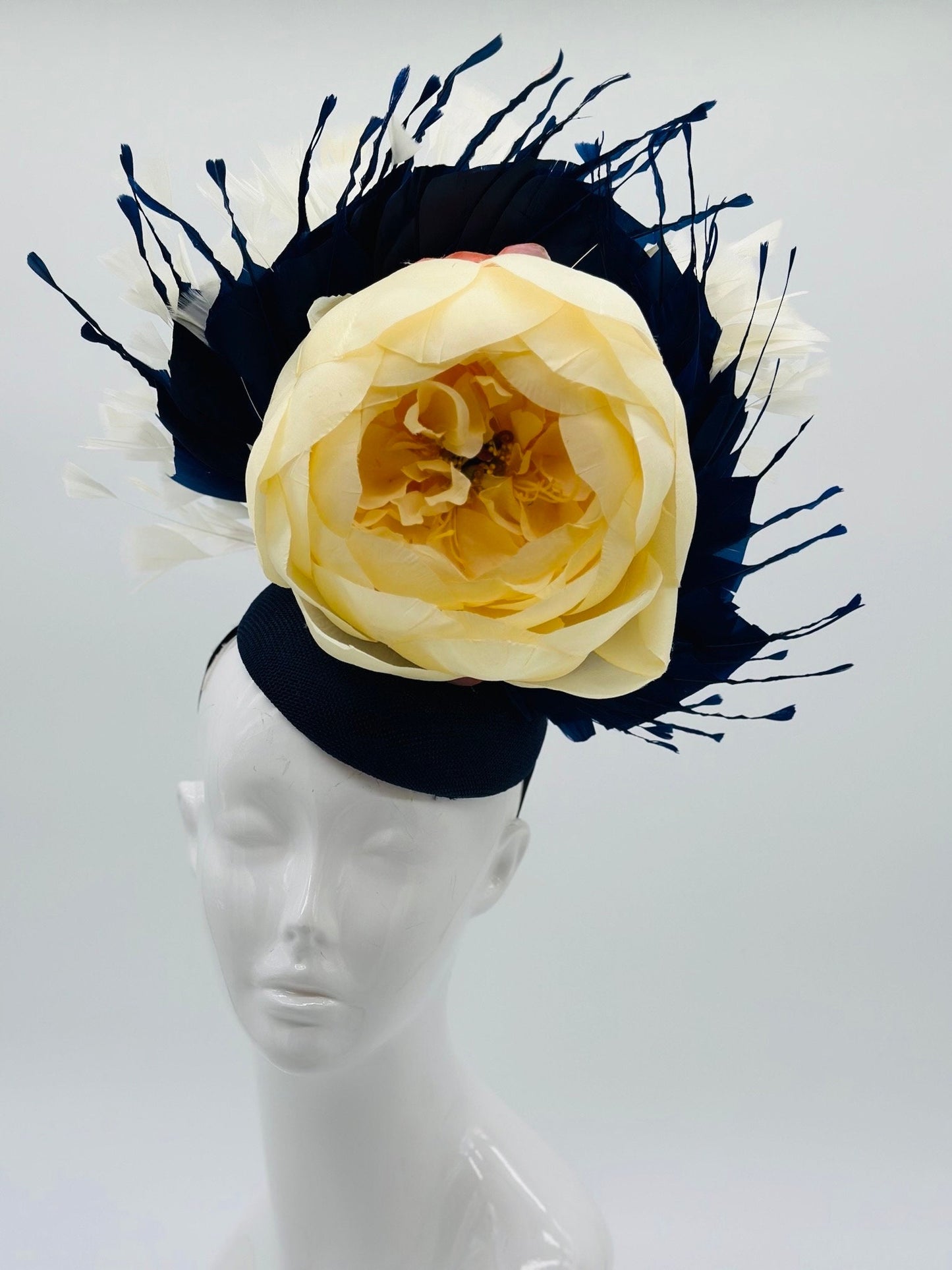 Beige and Dark Blue Derby Fascinator, Kentucky Derby Hat Alternative, Kentucky derby hat (GOLD LINE)