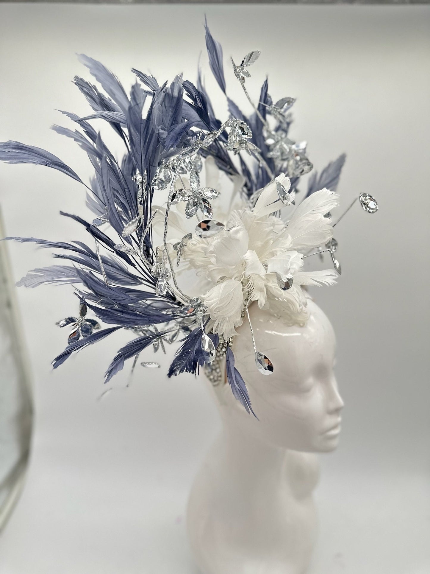 Blue, White and Silver Derby Fascinator, Kentucky Derby Hat Alternative, Kentucky derby hat, (PLATINUM LINE)