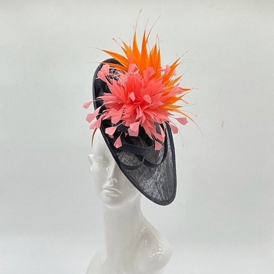 Black, pink, and orange Derby Fascinator, Kentucky Derby Hat Alternative, Kentucky derby hat (GOLD LINE)